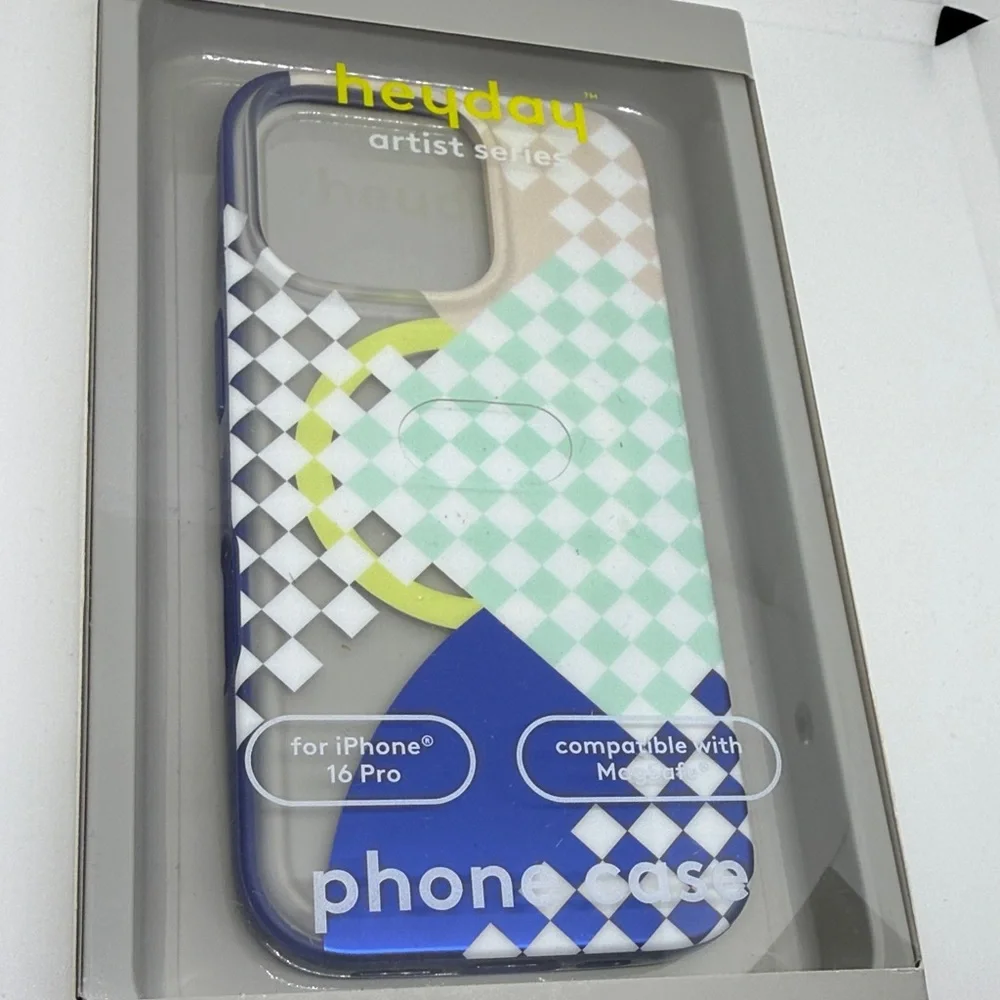 Heyday iPhone 16 Pro Case Blue Green Geometric MagSafe Artist Series NWT